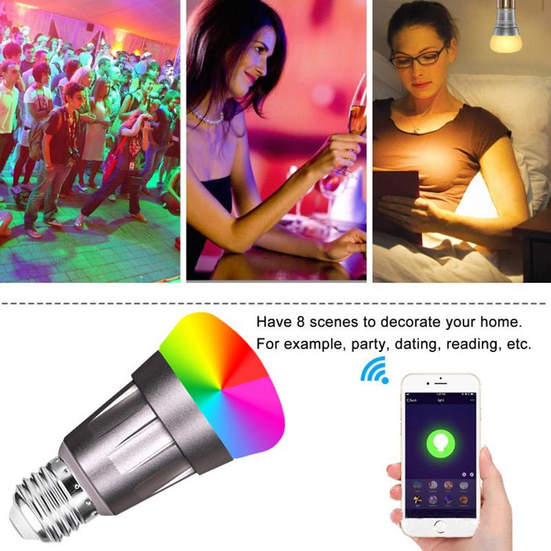 E27 11W RGB APP Remote Control Intelligent Voice LED Light Bulb, AC85-265V, Multi Color Atmosphere LED Light Bulb